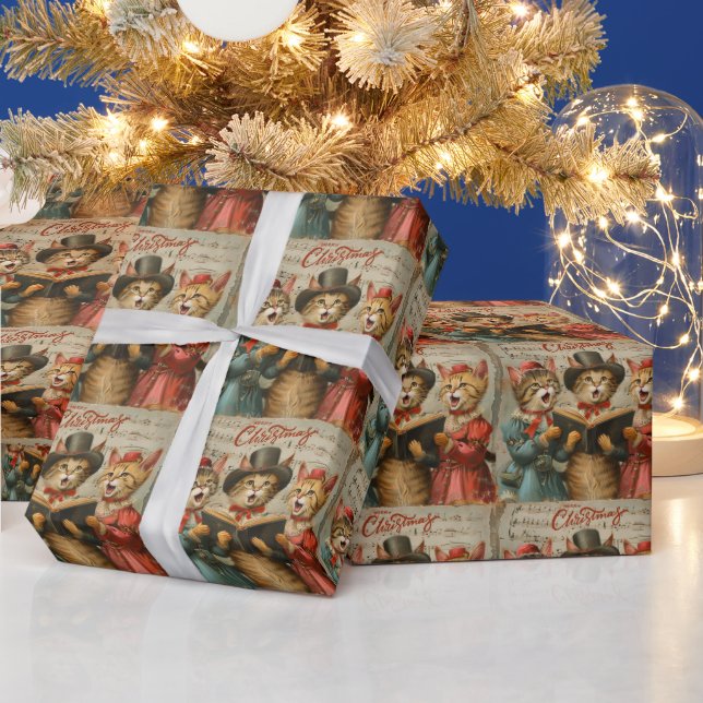 Papier Cadeau Chats de Noël vintage chantant  (Vacances)