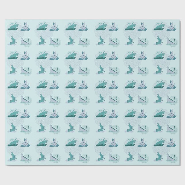 Papier Cadeau Chats de yoga verts (Couture)