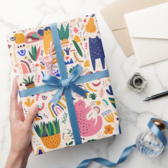 Papier Cadeau Chats du désert Boho coloré Motif Plante (Cadeaux)