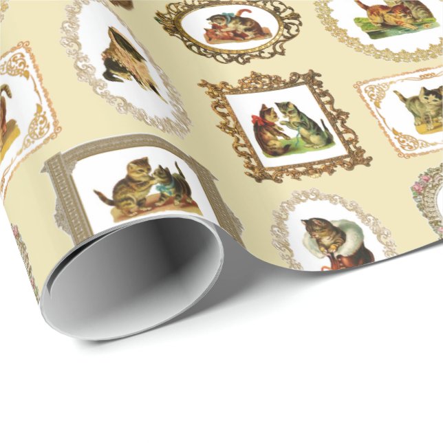 Papier Cadeau Chats encadrés par cru (Coin rond)