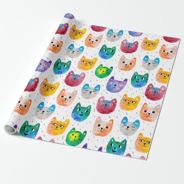 Papier Cadeau Chats et amis à l'aquarelle (Déroulé)
