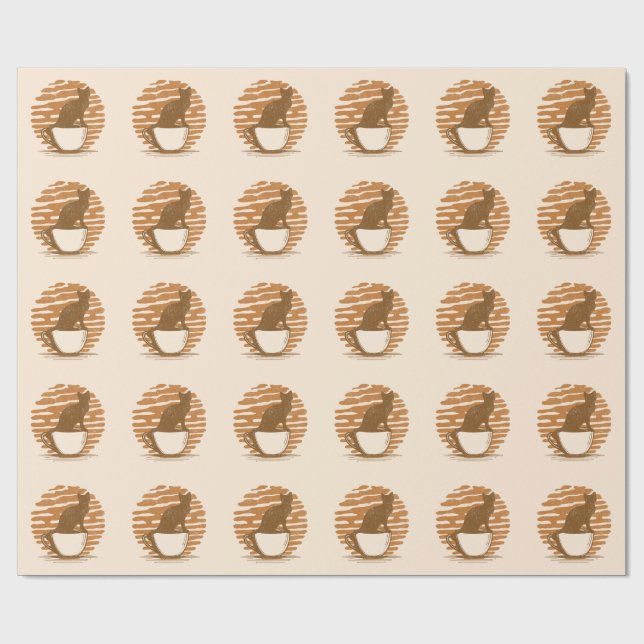 Papier Cadeau Chats Et Café (Plat)