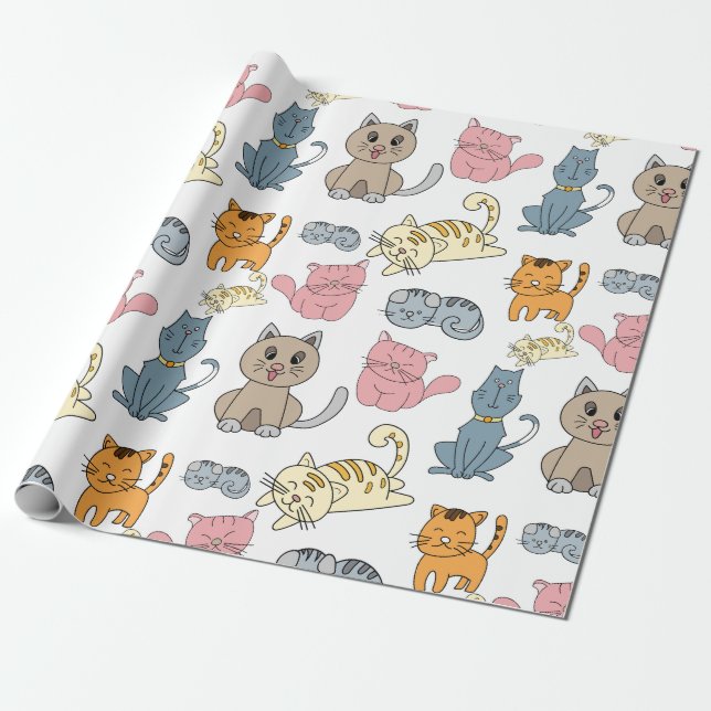 Papier Cadeau Chats et chatons mignons et amusants (Déroulé)