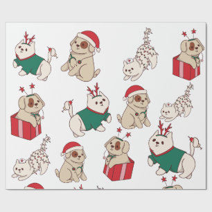 Papier Cadeau Chats et chiens mignons Noël