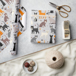 Papier Cadeau Chats et Empreintes de pattes