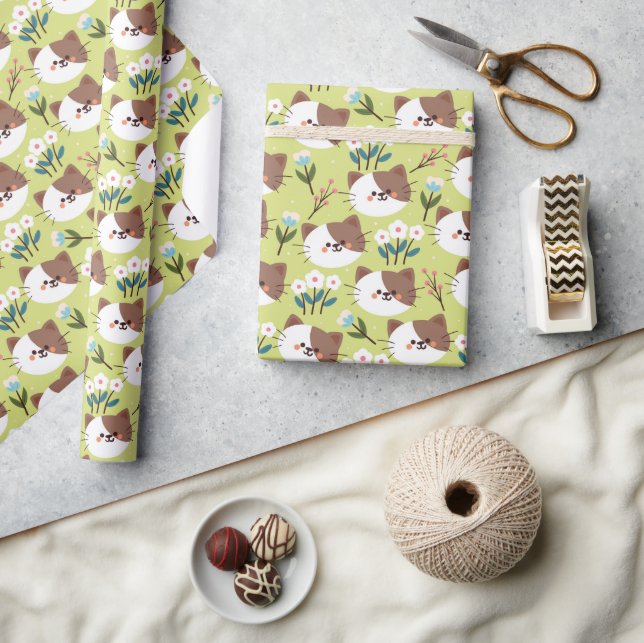 Papier Cadeau Chats et fleurs (Artisanat)