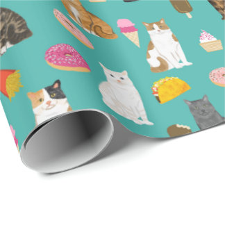 Papier Cadeau Chats et nourriture motif mignon