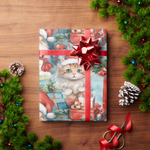 Papier Cadeau Chats festifs avec cadeaux de Noël
