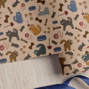 Papier Cadeau Chats joués avec soin sur Arrière - plan Brown