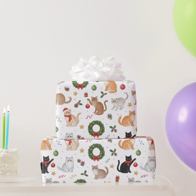 Papier Cadeau Chats Kawaii et Décorations de Noël (Cadeaux de fête)