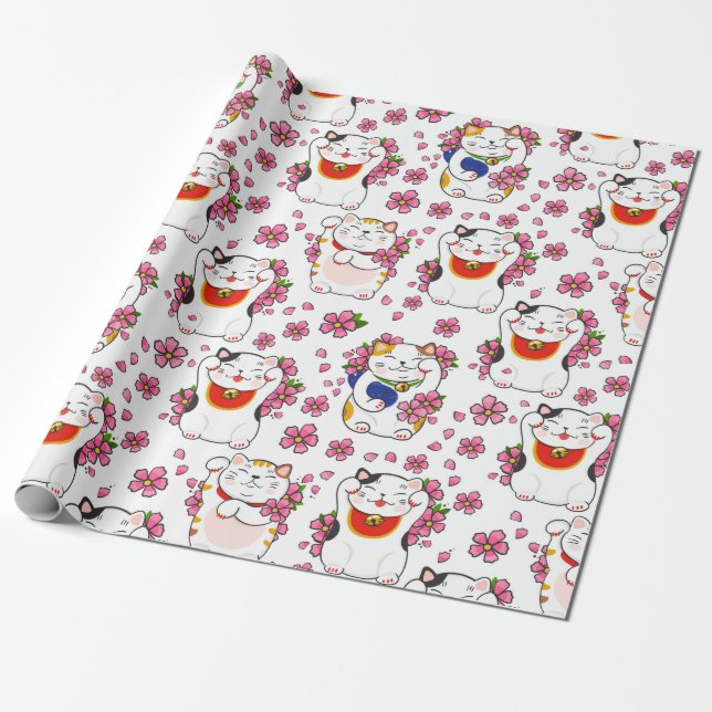 Papier Cadeau Chats Maneki-neko chinois (Déroulé)