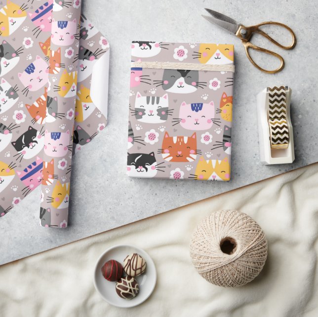 Papier Cadeau Chats mignons colorés (Artisanat)