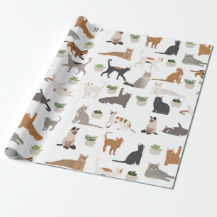 Papier Cadeau Chats mignons et plantes d'intérieur 