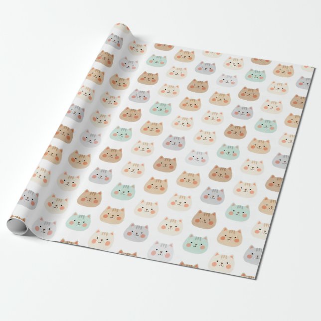Papier Cadeau Chats mignons Kawaii illustrations dessinées à la  (Déroulé)
