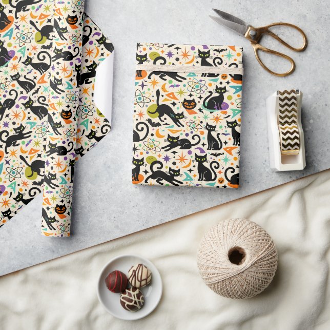 Papier Cadeau Chats noirs atomiques Halloween (Artisanat)