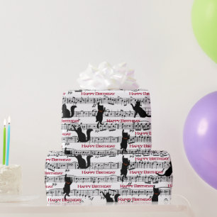 Papier Cadeau Chats noirs d'anniversaire sur une partition