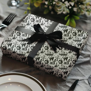 Papier Cadeau Chats noirs éffrayants, chauves-souris et Citrouil