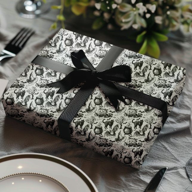 Papier Cadeau Chats noirs éffrayants, chauves-souris et Citrouil (Créateur téléchargé)