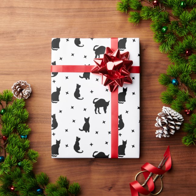 Papier Cadeau Chats noirs et étoiles Halloween (Cadeau de vacances)