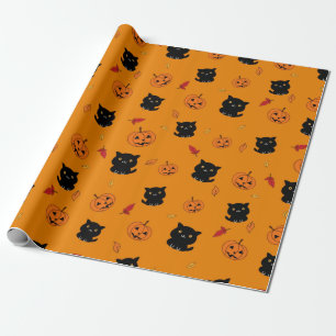 Papier Cadeau Chats Noirs Halloween Et Motif Citrouille