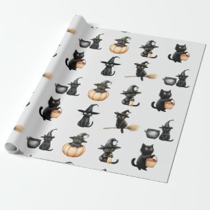 Papier Cadeau Chats noirs mignons Halloween