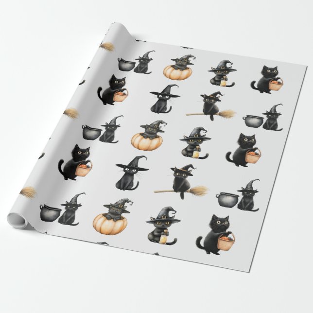 Papier Cadeau Chats noirs mignons Halloween (Déroulé)