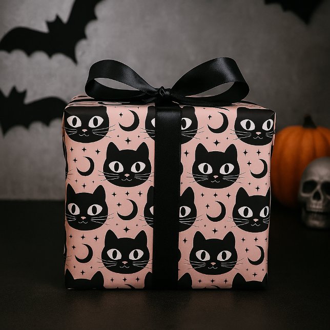Papier Cadeau Chats noirs mignons & Halloween céleste (Créateur téléchargé)
