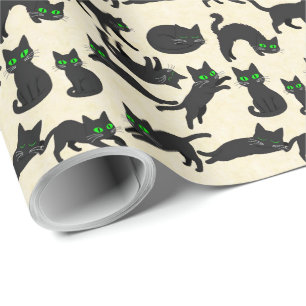 Papier Cadeau Chats noirs Yeux verts Adorables chatons Crème cha
