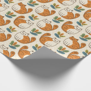 Papier Cadeau Chats orange et blanc Style d'art naïf