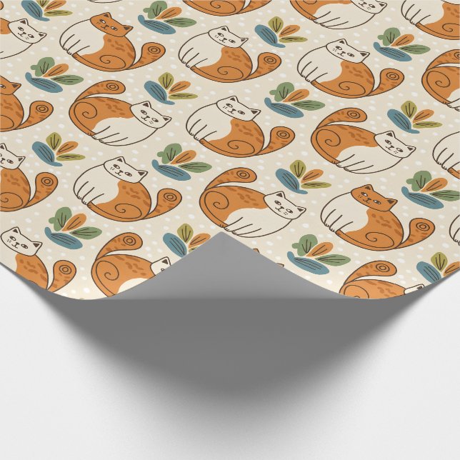 Papier Cadeau Chats orange et blanc Style d'art naïf (Coin)