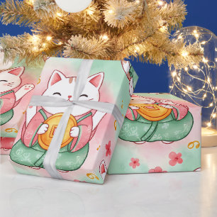 Papier Cadeau Chats porte-bonheur – Prospérité en motif pastel
