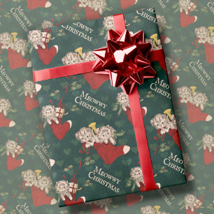 Papier Cadeau Chats Rétro à Stockings Meowwwwwway Noël Vintag