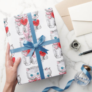 Papier Cadeau Chats rétro de la Saint-Valentin, chatons vintage 