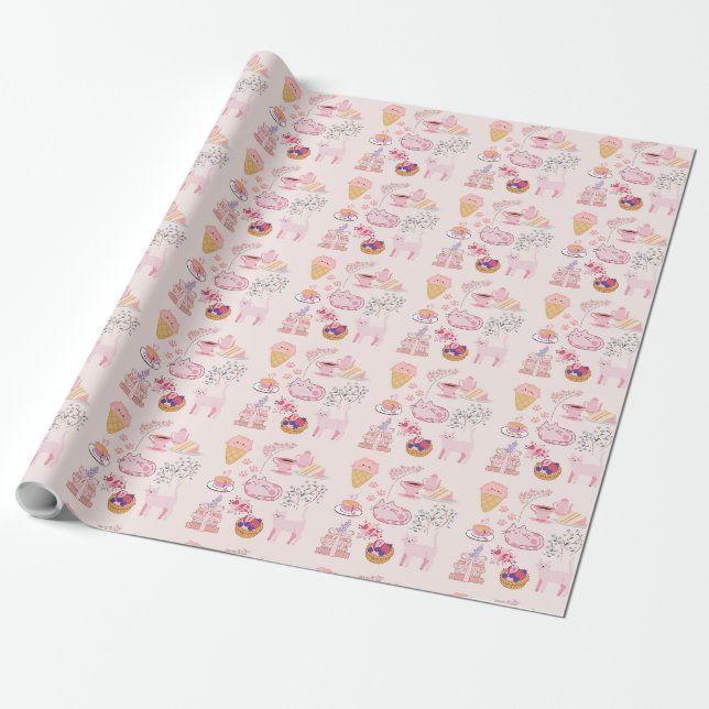 Papier Cadeau Chats rose pour le thé (Déroulé)