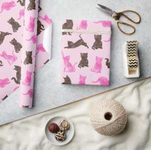 Papier Cadeau Chats roses et Brown