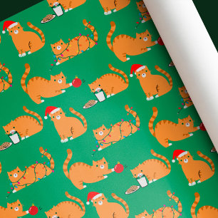 Papier Cadeau Chats tigrés orange mignons et drôles pour Noël