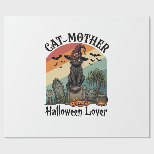 Papier Cadeau Chatte Mère Halloween Amant Chapeau de Sorcière No (Plat)