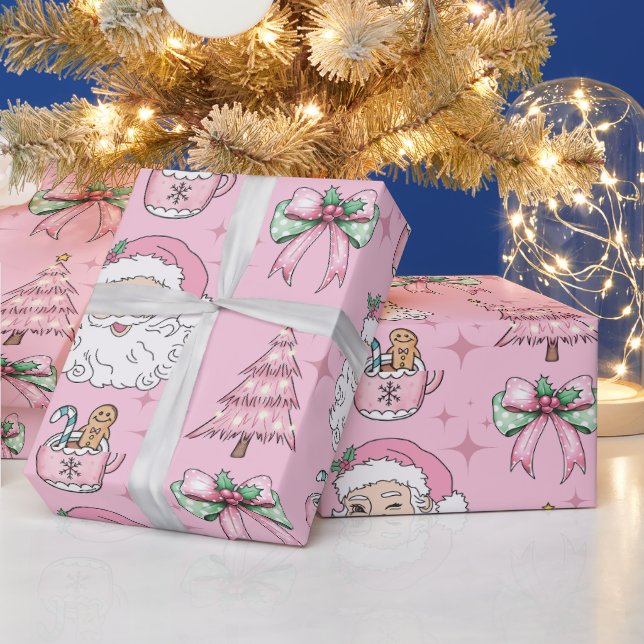 Papier Cadeau Chaud rose père Noël Bow (Vacances)
