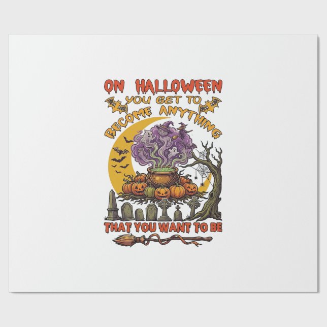 Papier Cadeau Chaudière de chat de fantôme de citrouilles Deveni (Plat)