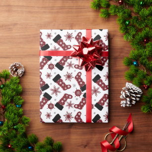 Papier Cadeau Chaussette en carreaux de Buffalo rustique flocons
