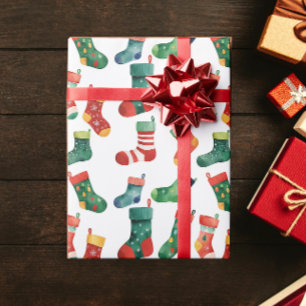 Papier Cadeau Chaussettes de Noël Colorées Mignonnes Aquarelle