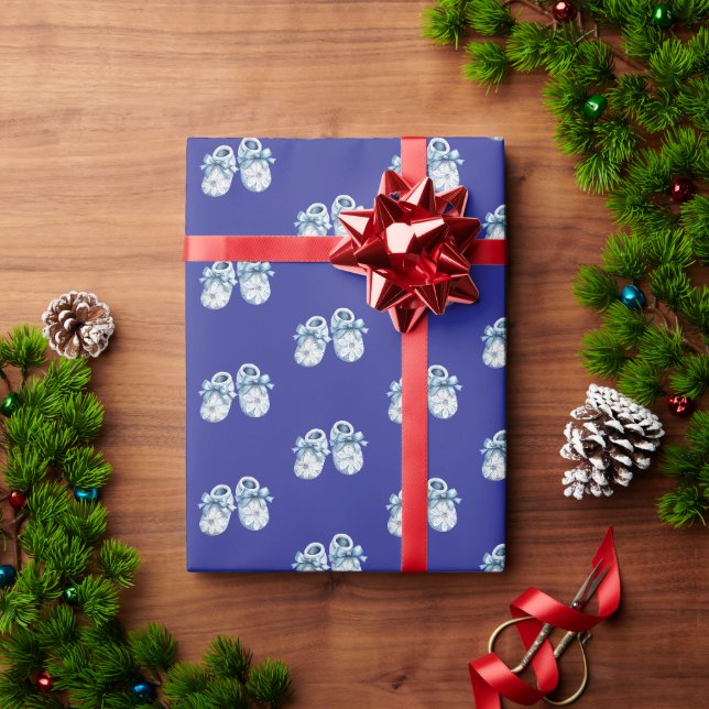 Papier Cadeau Chaussons bébé Bohème bleus (Cadeau de vacances)