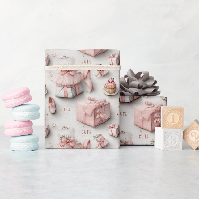 Papier Cadeau Chaussons de ballet et tutus dans une élégance ros (Baby Shower)