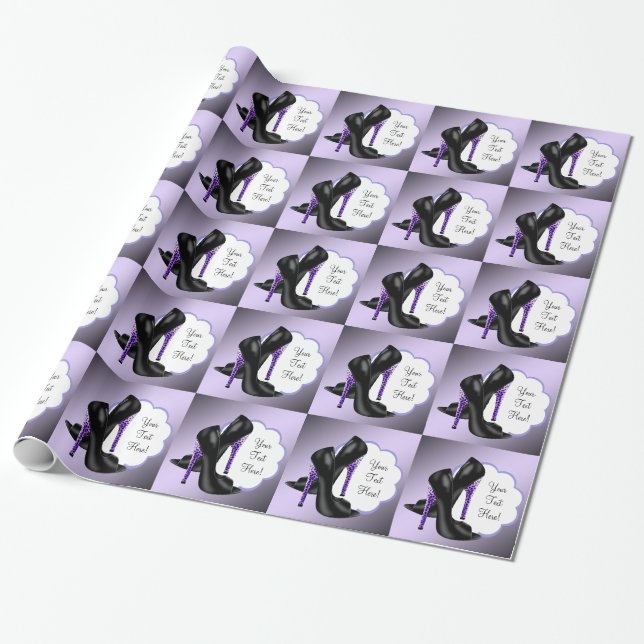Papier cadeau chaussure à talon haut léopard viole (Déroulé)
