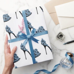 Papier Cadeau Chaussures à talon bleu Floral