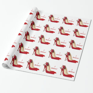 Papier Cadeau Chaussures à talon rouge / Père Noël Elf / Je croi