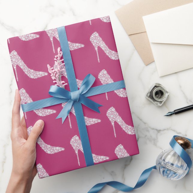 Papier Cadeau Chaussures à talons hauts diamant blanc rose pour  (Cadeaux)