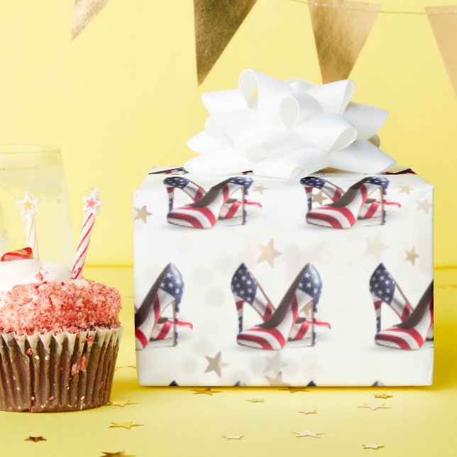 Papier Cadeau Chaussures à talons hauts drapeau américain (Fête d'anniversaire)