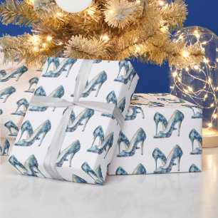 Papier Cadeau Chaussures à talons hauts flocons de neige bleu bl