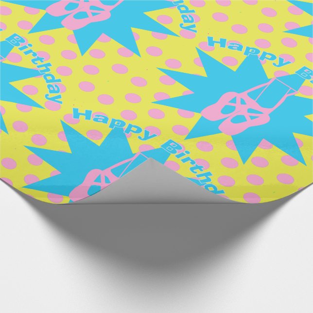 Papier Cadeau Chaussures de ballet rose joyeuse danseuse d'anniv (Coin)